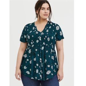 Torrid Dark Teal Floral Crinkled Gauze Babydoll Tunic